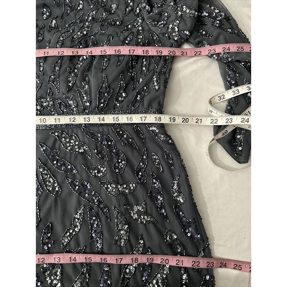 NWT $598 Mac Duggal [ 14 ] Beaded Long Sleeve‎ Evening Gown in Charcoal #S1107 - Picture 6 of 13